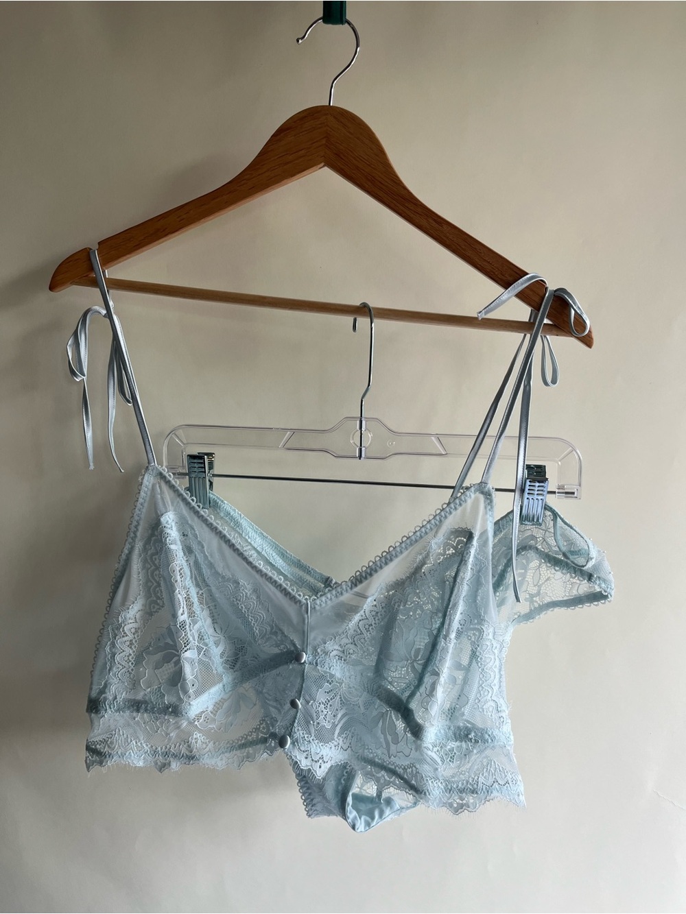 Mentionables Bralette Panty Set Sz 2X Women’s Baby Light Blue Lace Mesh Eyelash